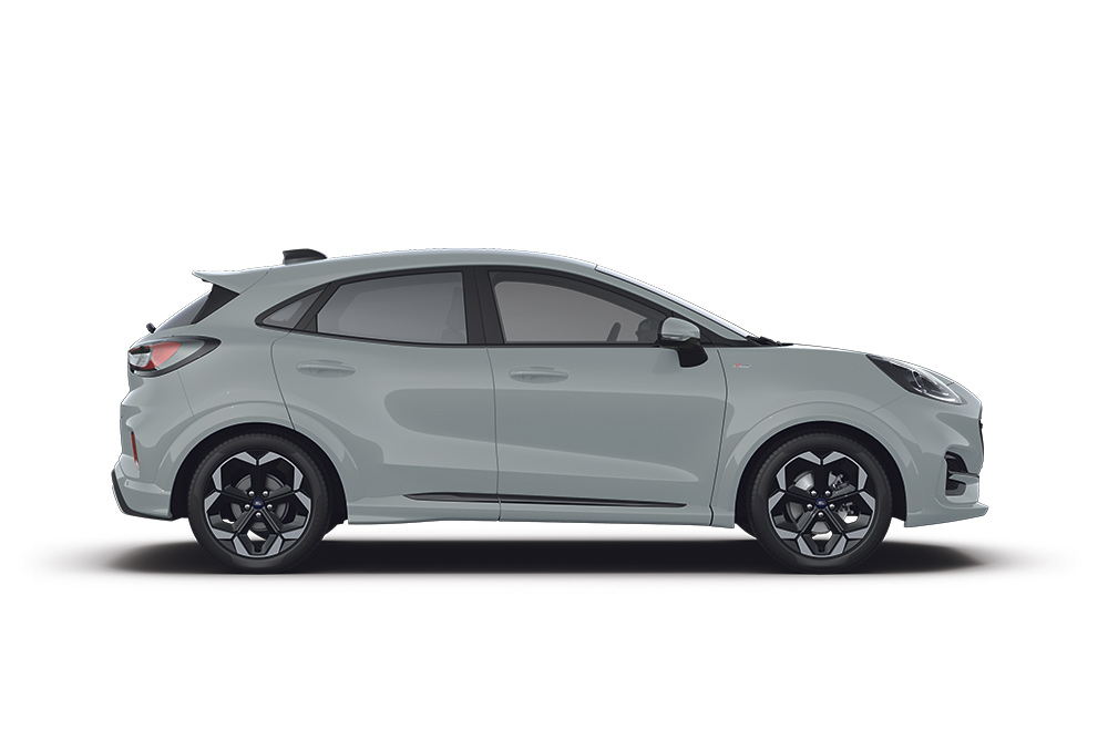 Une voiture Mild Hybrid Ford Puma gris.