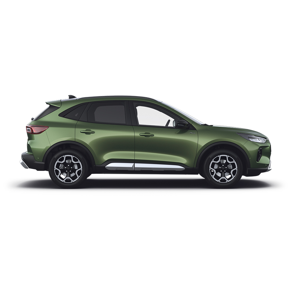 Une voiture hybride auto-chargeuse Ford Kuga vert.
