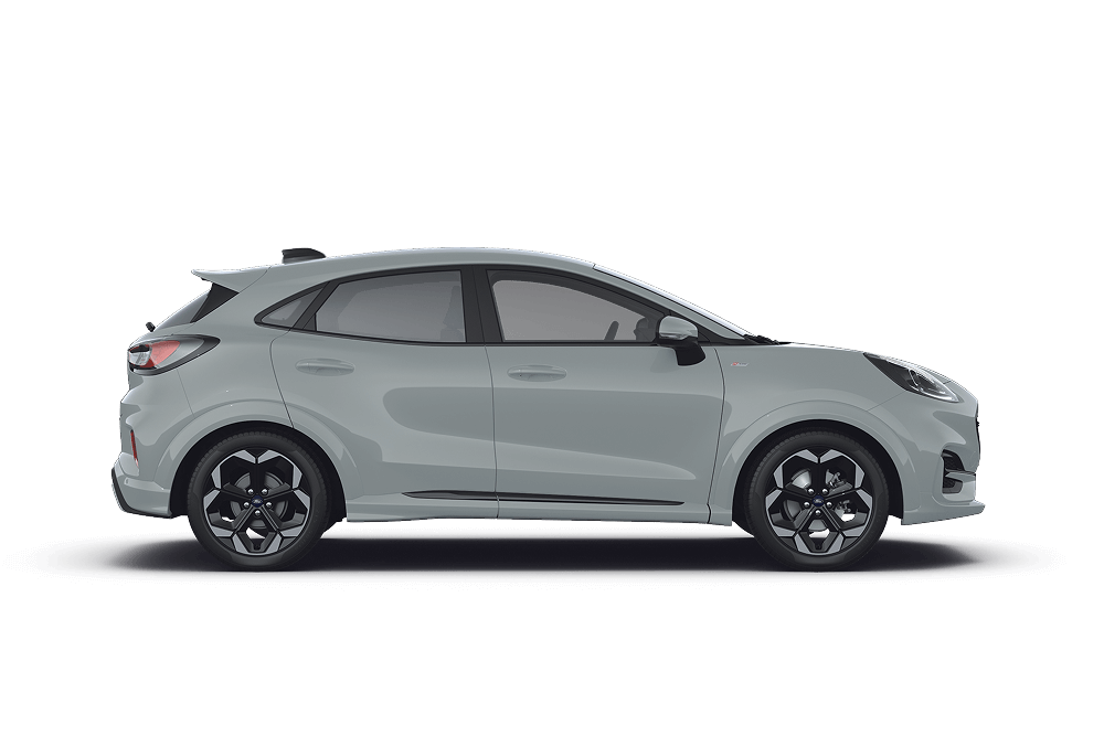 Silver Ford Puma, part of the Ford SUV range.
