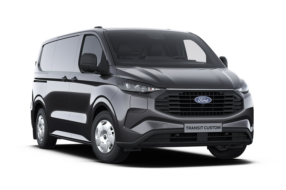 Fourgon Trend Ford Transit Custom gris anthracite, vu de devant.