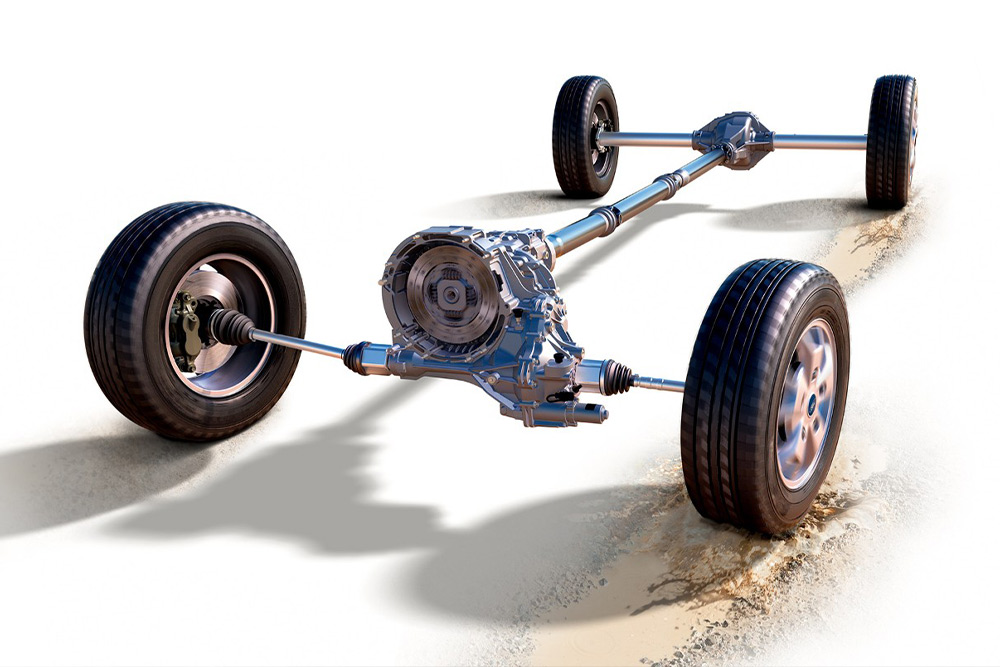 Châssis et roues à transmission intégrale.